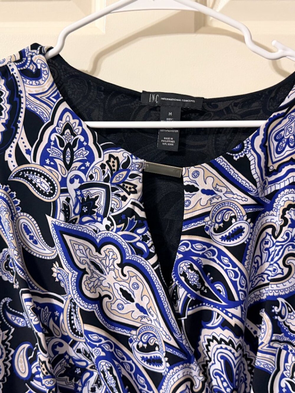 Sz M INC Blue & Black Paisley Print Dress - Picture 2 of 8
